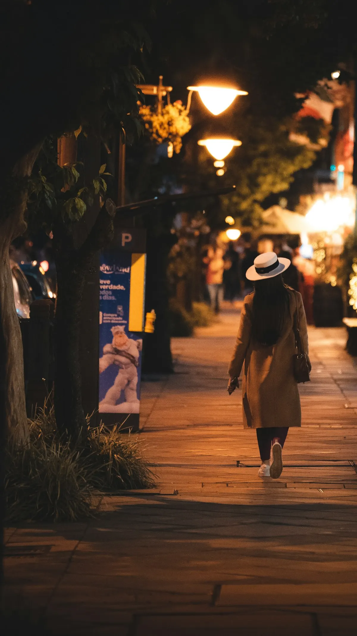 Rua de Gramado à noite, sob as luzes